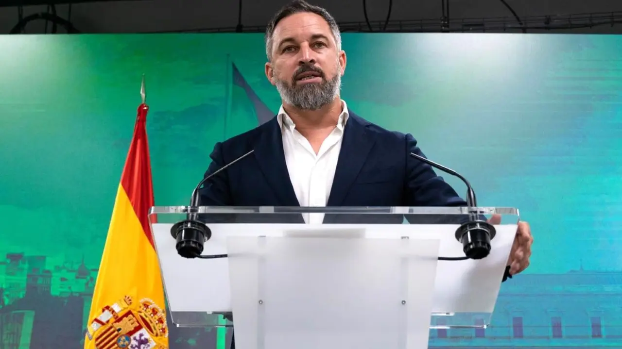 El líder de Vox, Santiago Abascal, durante una rueda de prensa en la sede de su partido - EP/Matias Chiofalo