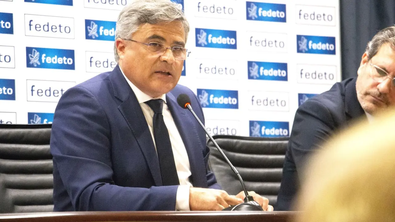 El presidente de Fedeto, Javier de Antonio Arribas, durante su intervención en la Asamblea General de la patronal toledana