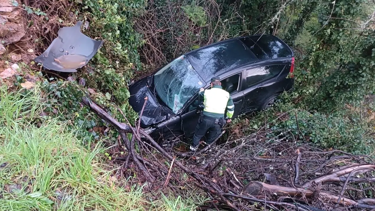 accidente de tráfico, desnivel, barranco, terraplén, salida de vía, salirse de la vía, árbol