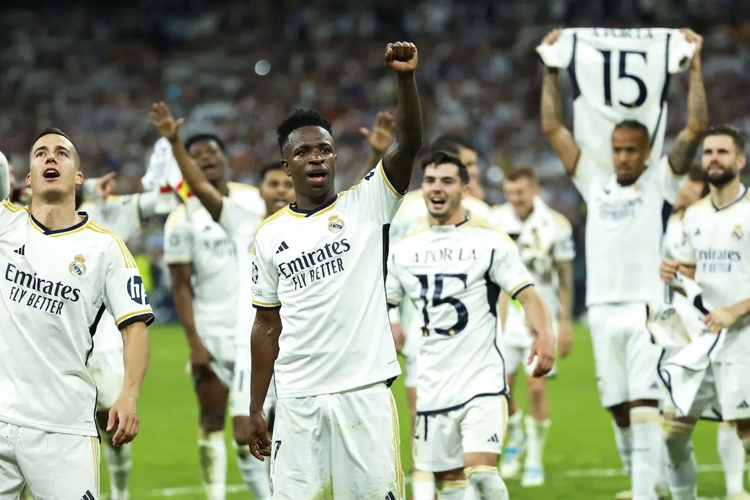 Los jugadores del Real Madrid celebran el pase a la final de la Champions