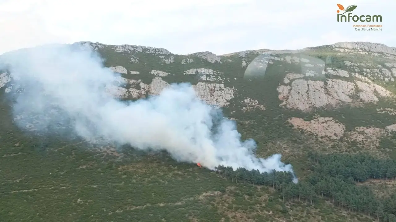 Varios medios trabajan en la extinción de un incendio declarado en Cantalojas (Guadalajara)