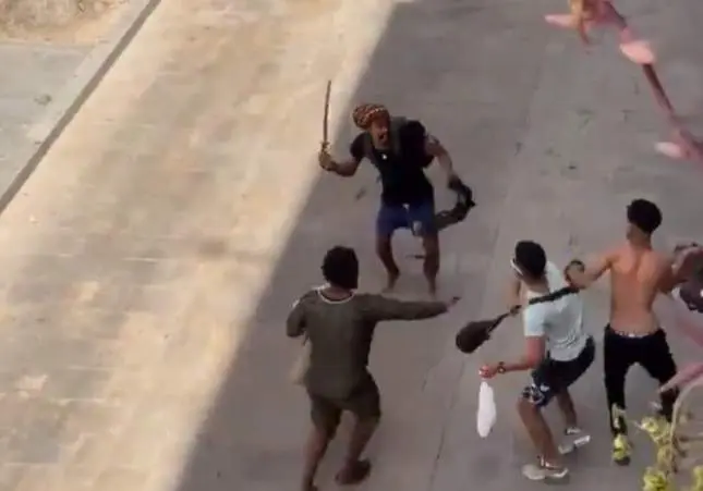 VIDEO. Pánico en un barrio por una pelea en grupo con catanas a plena luz del día