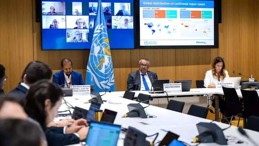 Reunión del Comité de Emergencia de la OMS este miércoles que ha declarado la emergencia sanitaria internacional por la viruela del mono (mpox)
