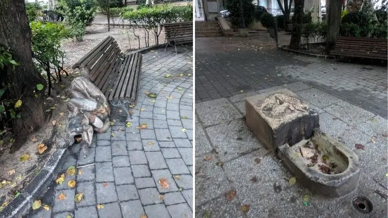 Arrancan de cuajo una de las fuentes de los ángeles del parque San Julián de Cuenca