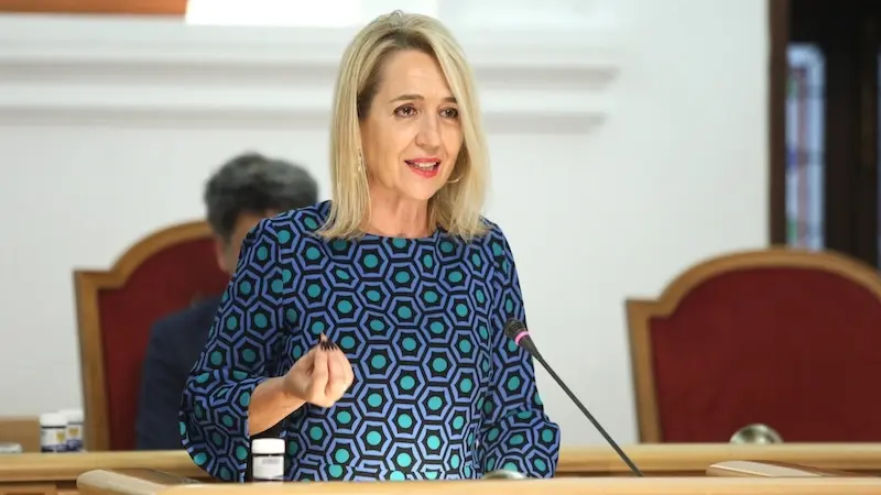 La presidenta del Grupo Municipal Vox en el Ayuntamiento de Toledo, Inés Cañizares, durante su intervención en el Debate sobre el Estado del Municipio