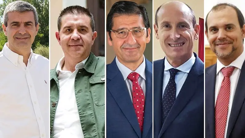 Los secretarios provinciales del PSOE de Castilla-La Mancha Álvaro Gutiérrez (Toledo), Santiago Cabañero (Albacete), José Manuel Caballero (Ciudad Real), Luis Carlos Sahuquillo (Cuenca) y Pablo Bellido (Guadalajara) - Fotomontaje: encastillalamancha