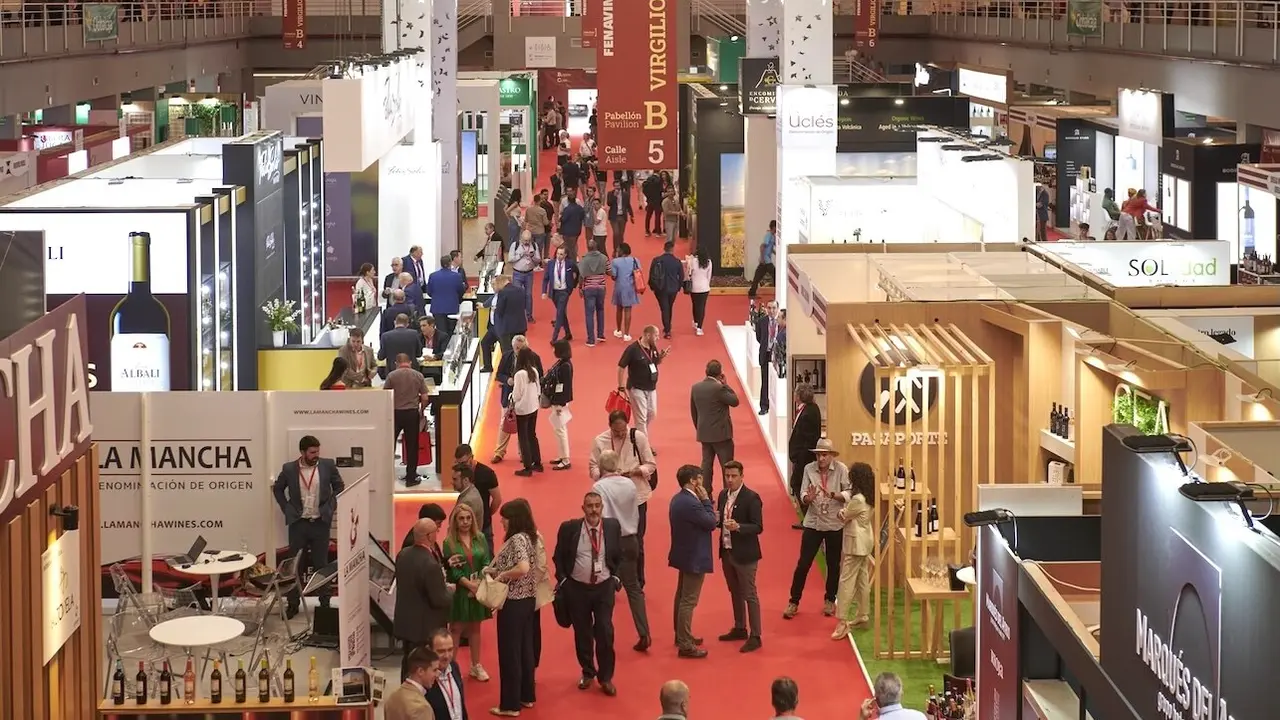 En la imagen de archivo stands en uno de los pabellones de la Feria Nacional del Vino (Fenavin)