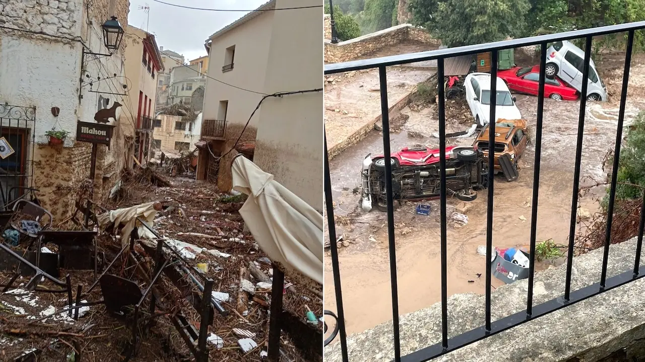 Imagen de la localidad de Letur (Albacete) tras el paso de la riada por la localidad al desbordarse el arroyo por las fuertes lluvias - Fotografías: MeteoHellín
