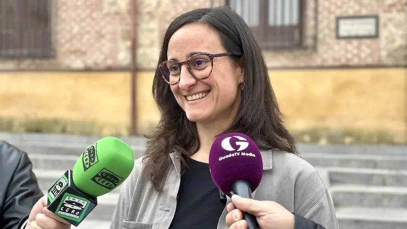 La concejala del PSOE en el Ayuntamiento de Guadalajara, Gemma Mínguez, atendiendo a los medios de comunicación