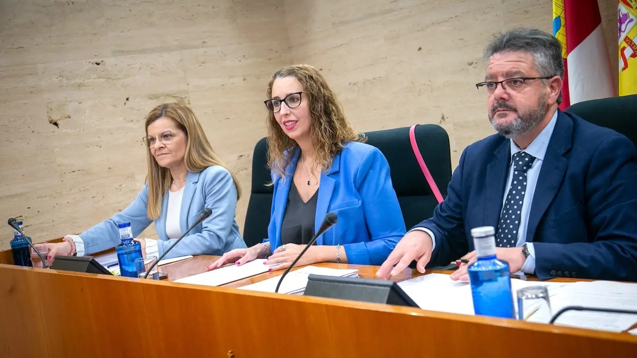 La consejera de Igualdad de Castilla-La Mancha, Sara Simón (c), durante su comparecencia en la Comisión de Economía y Presupuestos de las Cortes regionales