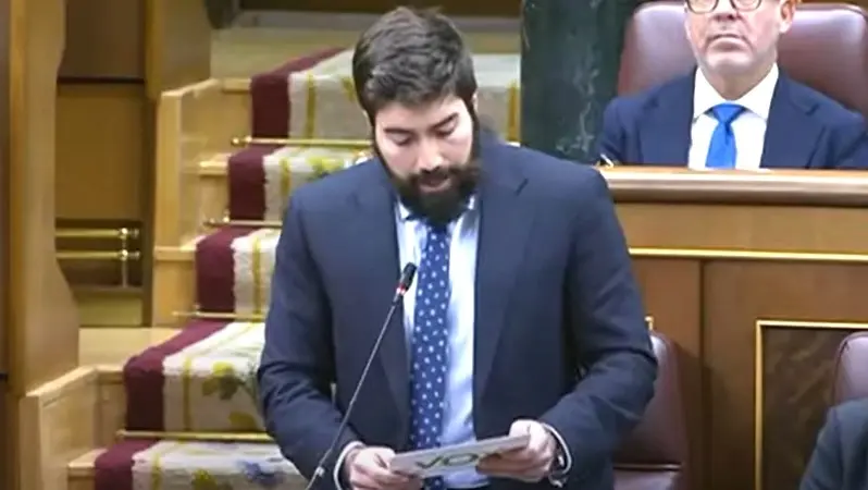 El diputado de Vox por Toledo, Manuel Mariscal, durante su intervención este martes en el Congreso de los Diputados