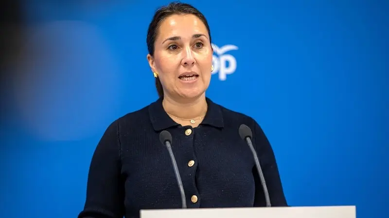 La portavoz del PP de Castilla-La Mancha, Alejandra Hernández, durante la rueda de prensa que ha ofrecido en la sede de los 'populares' en Toledo