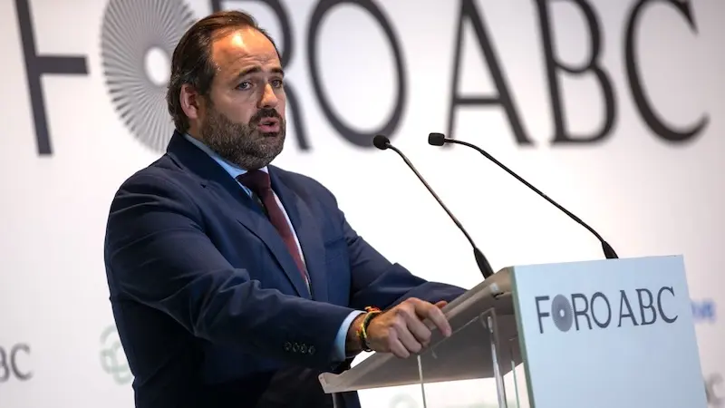 El presidente del PP de Castilla-La Mancha, Paco Núñez, durante su intervención en el Foro ABC que ha protagonizado este martes en Madrid