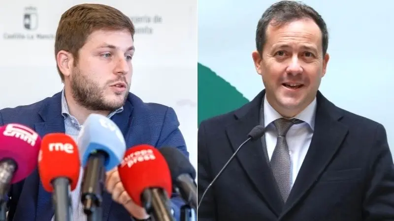 El consejero de Fomento de Castilla-La Mancha, Nacho Hernando, y el alcalde de Toledo, Carlos Velázquez, este miércoles en sendas comparecencias ante los medios
