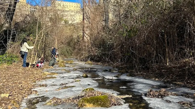 El río Huécar, en Cuenca, congelado en algunos tramos tras una semana bajo cero - EFE/Lorena Mayordomo