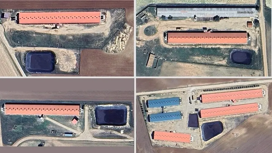 Vista aérea de las macrogranjas en Carboneras de Guadazaón (Cuenca)