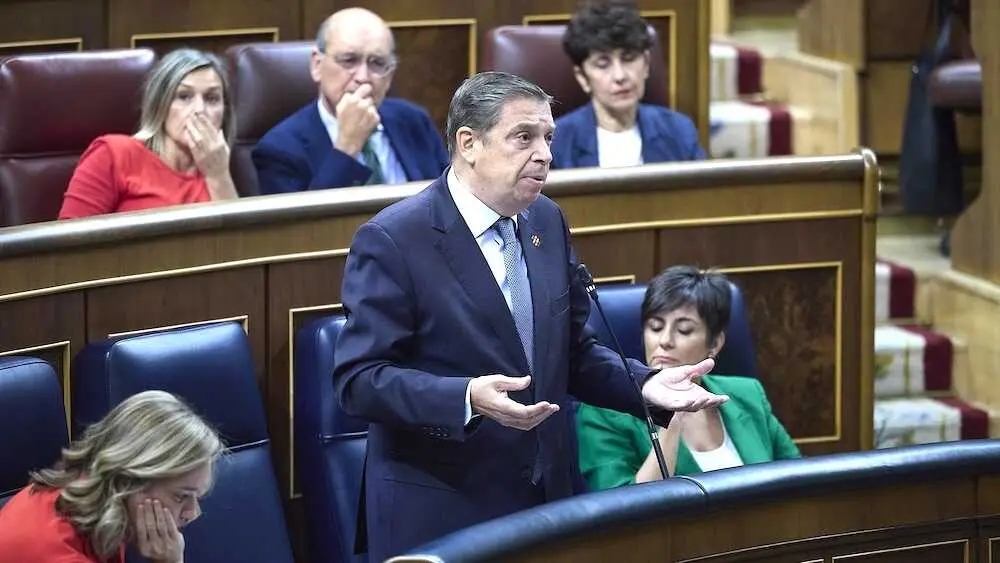 El ministro de Agricultura, Luis Planas, interviene durante la sesión de control al Gobierno, en el Congreso de los Diputados - EP/Jesús Hellín