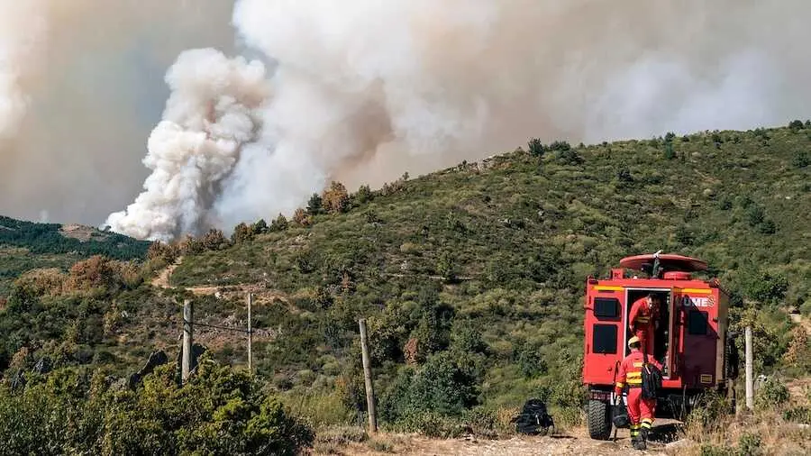 Imagen de una de las columnas de humo producida por el incendio forestal en el Pico del Lobo, en Peñalba de la Sierra (Guadalajara) - EFE/Nacho Izquierdo.