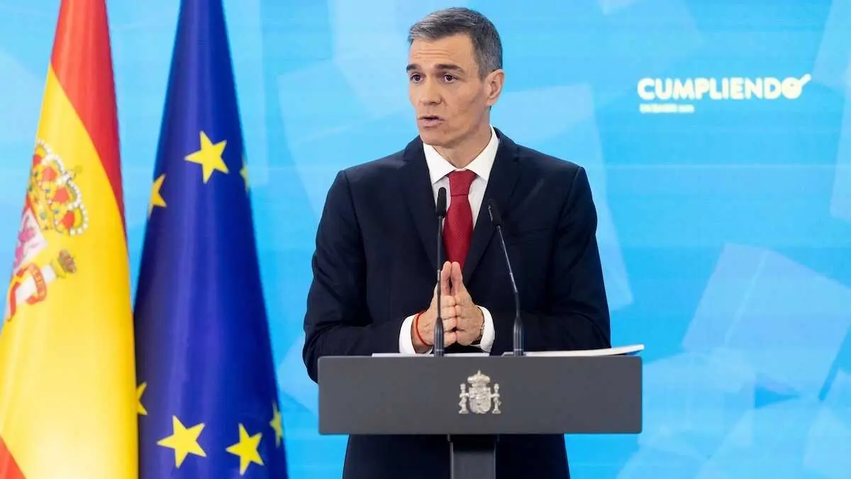 El presidente del Gobierno, Pedro S&aacute;nchez, durante la rueda de prensa que ha ofrecido este lunes - EP/Eduardo Parra
