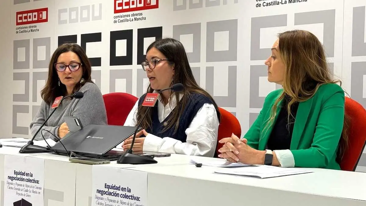 La secretaria De Mujeres, Igualdad y Juventud de CCOO, Ana Villase&ntilde;or, junto a la directora del Instituto de la Mujer, Mar&iacute;a Teresa L&oacute;pez, en rueda de prensa
