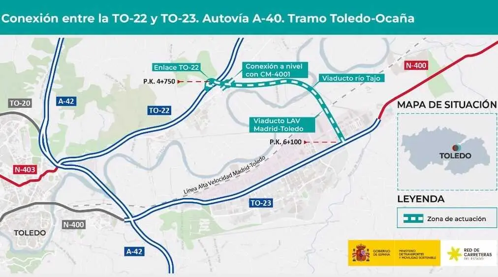 Transportes adjudica el proyecto del enlace clave de la A-40 en Toledo capital