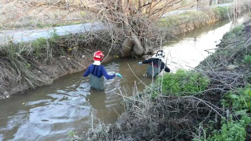En la imagen de archivo bomberos trabajan en un rescate en una acequia