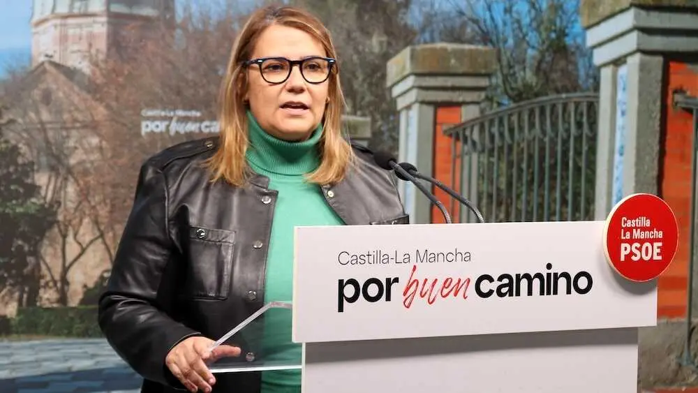 La presidenta de la Ejecutiva provincial del PSOE de Toledo, Tita Garc&iacute;a &Eacute;lez, durante la rueda de prensa que ha ofrecido en la sede de los socialistas en Toledo