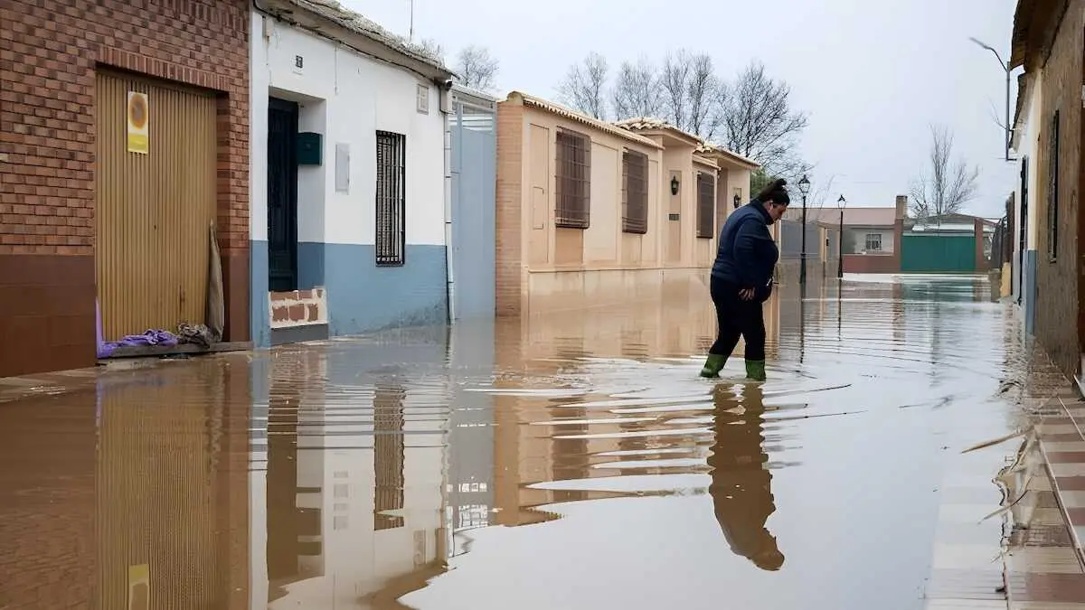 El r&iacute;o Ba&ntilde;uelos en Fern&aacute;n Caballero (Ciudad Real), de nuevo ha visto aumentado su caudal, lo que provocado el corte de la carretera que le une con Porzuna (Ciudad Real) y ha inundado la calle R&iacute;o, lo que ha llevado a los vecinos a poner diques en sus puertas - EFE/Jes&uacute;s Monroy, inundaciones, temporal, tormenta, borrasca