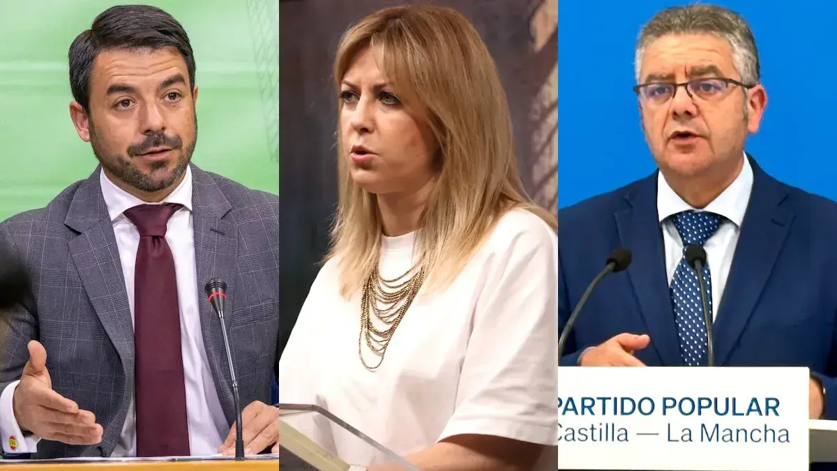 El portavoz de Vox en las Cortes regionales, Iv&aacute;n S&aacute;nchez; la portavoz del PSOE, Ana Isabel Abeng&oacute;zar, y el diputado regional del PP, Juan Antonio Moreno