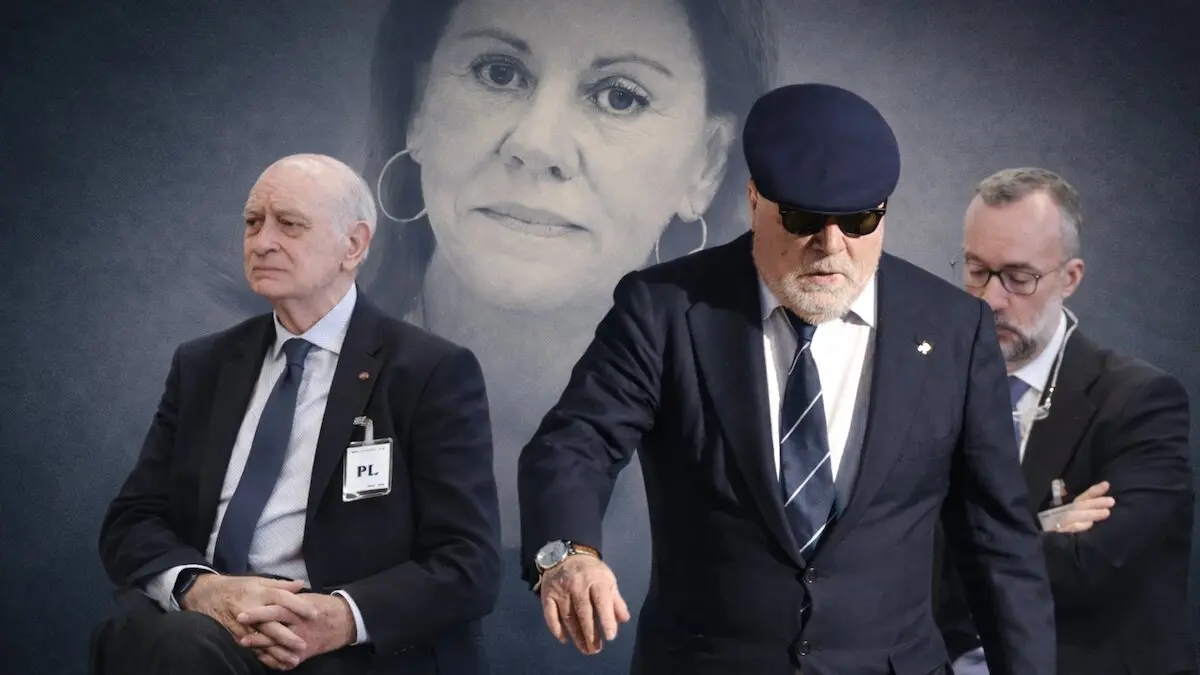 En el fotomontaje del inicio del juicio del caso Kitchen, de izq. a dcha. Jorge Fern&aacute;ndez D&iacute;az, Mar&iacute;a Dolores de Cospedal, Villarejo y Francisco Mart&iacute;nez