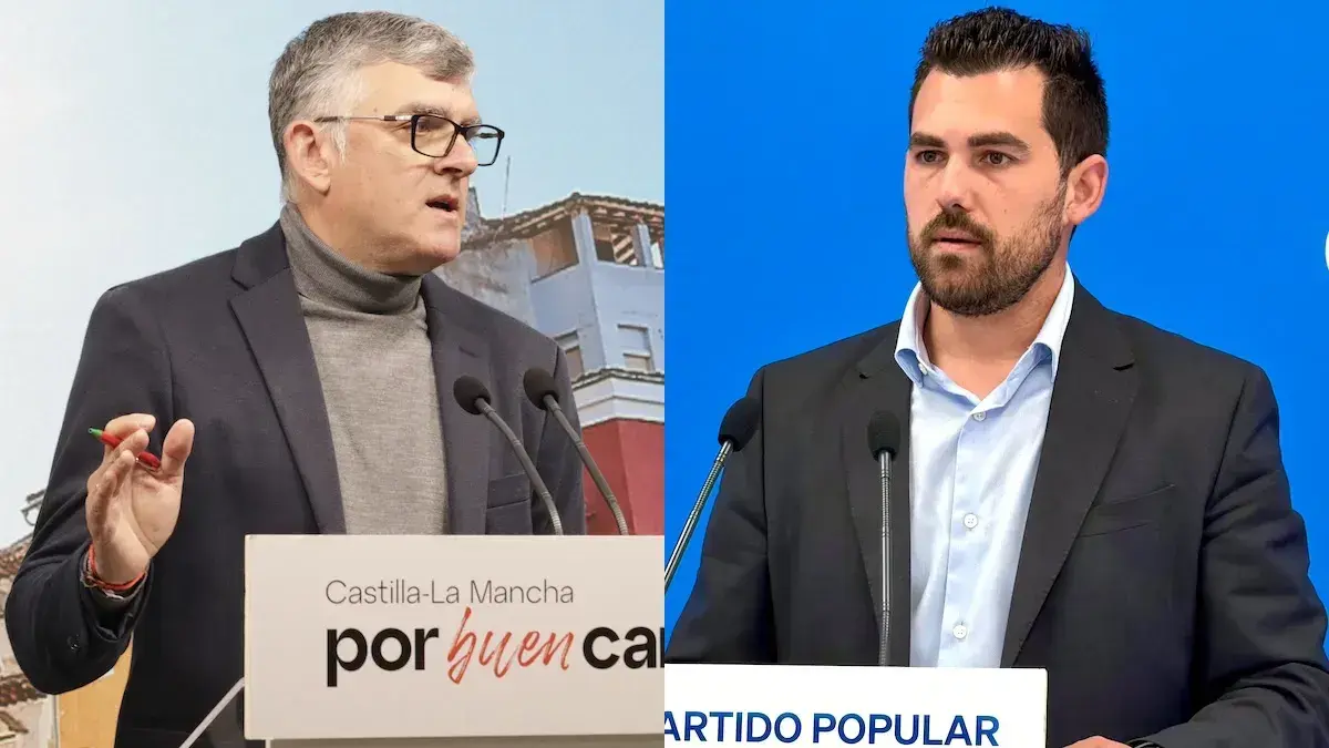 El presidente del PSOE en las Cortes de Castilla-La Mancha &Aacute;ngel Tom&aacute;s Godoy y el vicesecretario de Territorial del PP Ra&uacute;l Valero, en sendas ruedas de prensa ofrecidas este martes en Toledo.