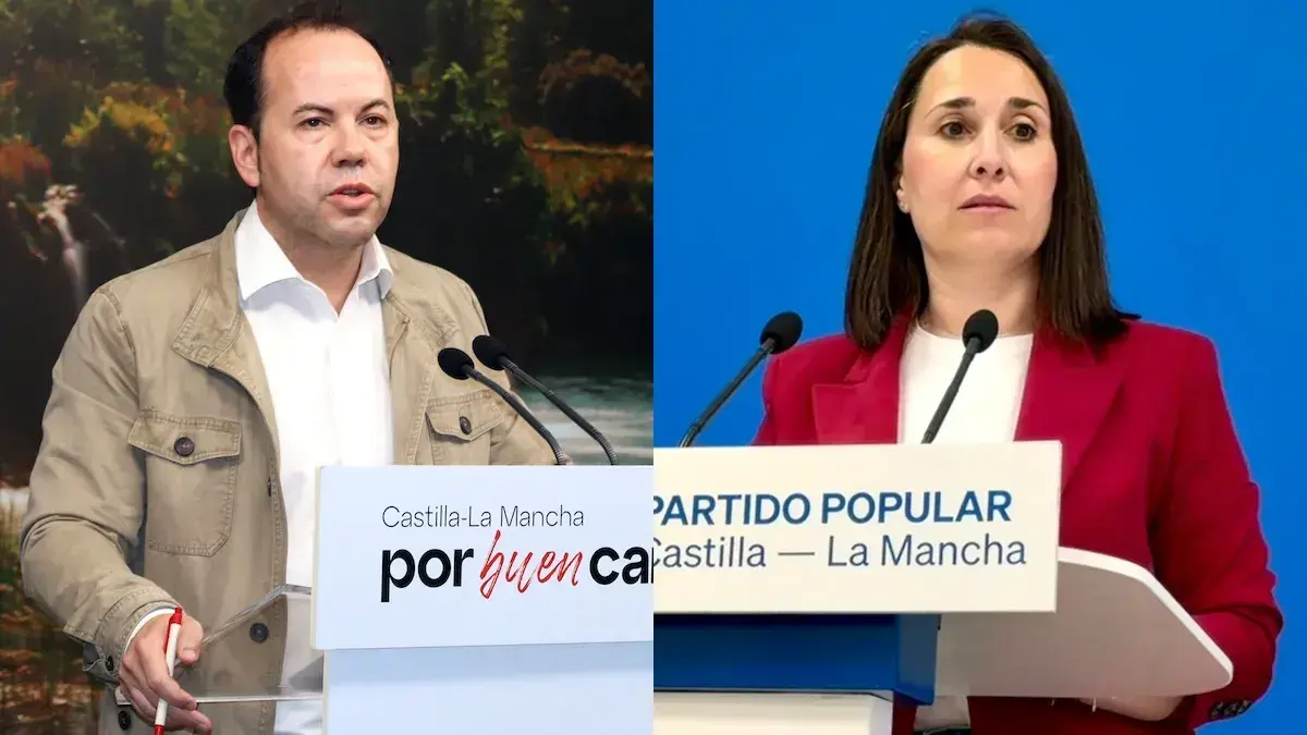 El secretario de Formaci&oacute;n del PSOE de Castilla-La Mancha Sergio Garc&iacute;a-Navas y la portavoz regional del PP Alejandra Hern&aacute;ndez, en sendas comparecencias este mi&eacute;rcoles en Toledo.