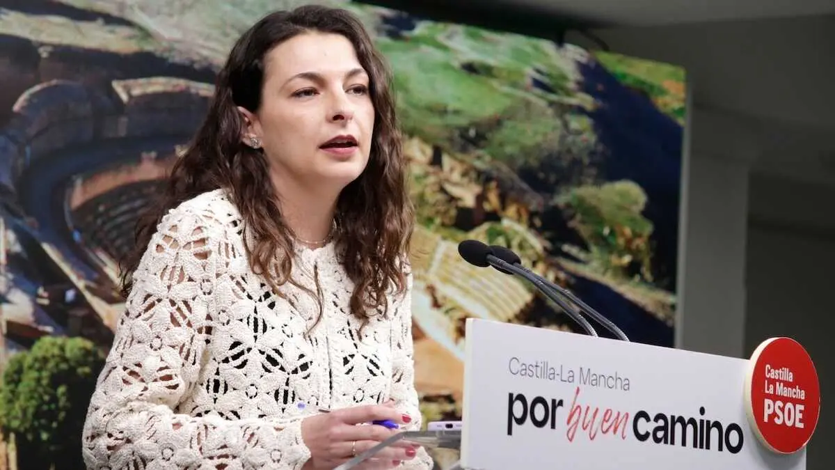 La diputada del PSOE en las Cortes de Castilla-La Mancha, Paloma Jim&eacute;nez, durante la rueda de prensa que ha ofrecido en la sede de los sociaistas en Toledo