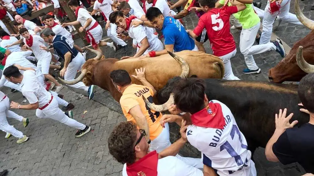 Sexto encierro de los Sanfermines de 2026 con toros de la ganader&iacute;a de La Palmosilla - EP/Eduardo Sanz Nieto