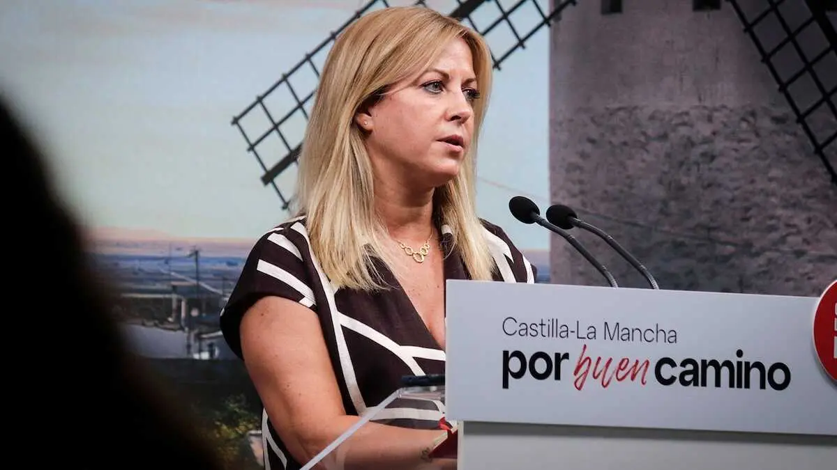 La portavoz del PSOE en las Cortes de Castilla-La Mancha, Ana Isabel Abeng&oacute;zar, durante la rueda de prensa que ha ofrecido en la sede de los socialistas en Toledo.