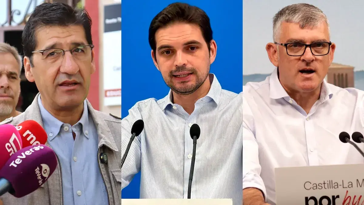 El vicepresidente segundo de Castilla-La Mancha, Jos&eacute; Manuel Caballero; el portavoz adjunto del PP en las Cortes regionales, Santiago Serrano; y el presidente del PSOE en el parlamento, &Aacute;ngel Tom&aacute;s Godoy