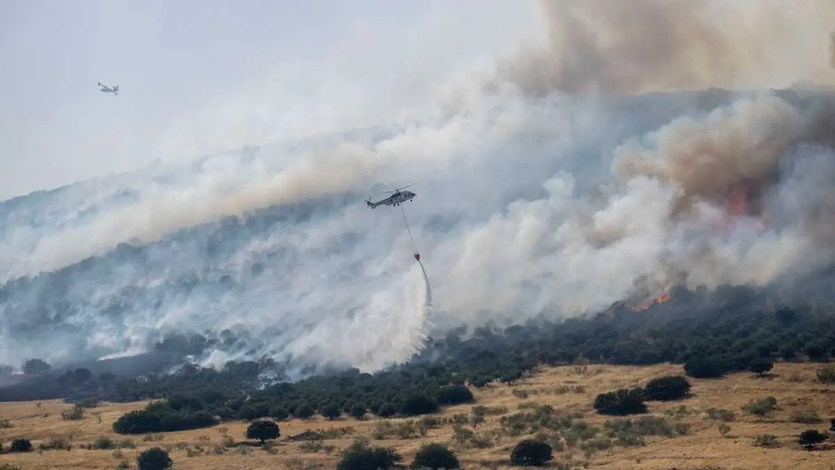 Trabajos de extinci&oacute;n del incendio de Hinojosas de Calatrava (Ciudad Real) este mi&eacute;rcoles - EFE/Jes&uacute;s Monroy