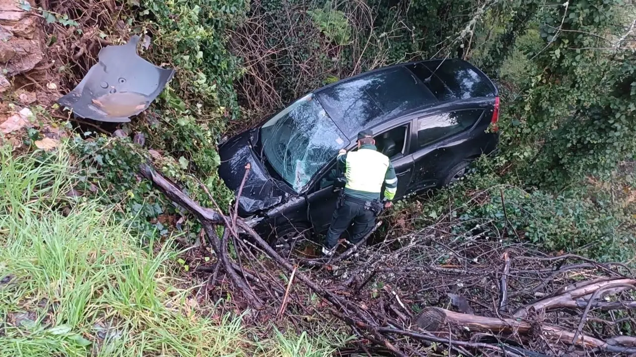 accidente de tráfico, desnivel, barranco, terraplén, salida de vía, salirse de la vía, árbol