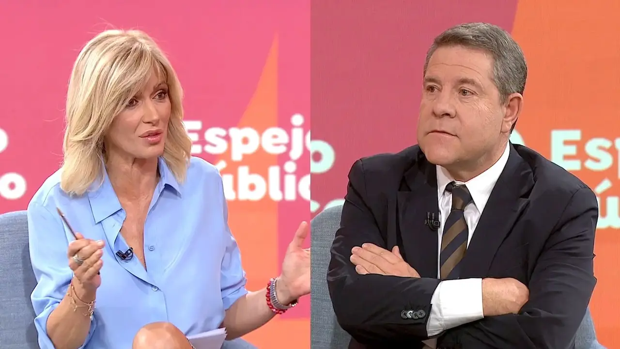 El presidente de Castilla-La Mancha, Emiliano García-Page, este martes durante la entrevista con Susanna Griso en el programa 'Espejo Público' de Antena 3