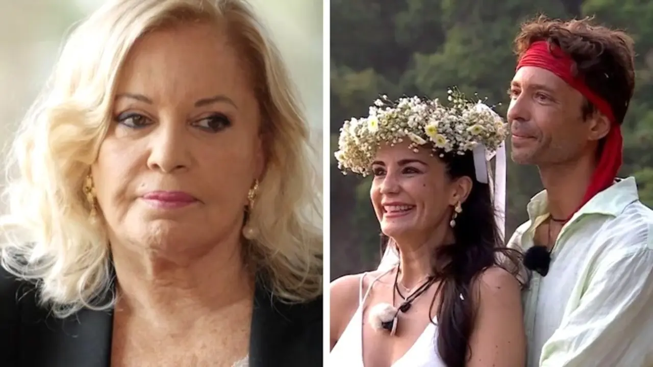 En el fotomontaje Bárbara Rey y su hijo Ángel Cristo junto a su pareja Ana Herminia en 'Supervivientes'