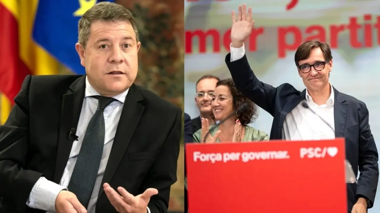 En el fotomontaje en imágenes de archivo el presidente de Castilla-La Mancha, Emiliano García-Page, y el ganador de las elecciones catalanas de este 12M, Salvador Illa