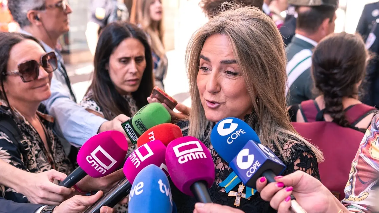 La delegada del Gobierno en Castilla-La Mancha, Milgros Tolón, atendiendo a los medios de comunicación
