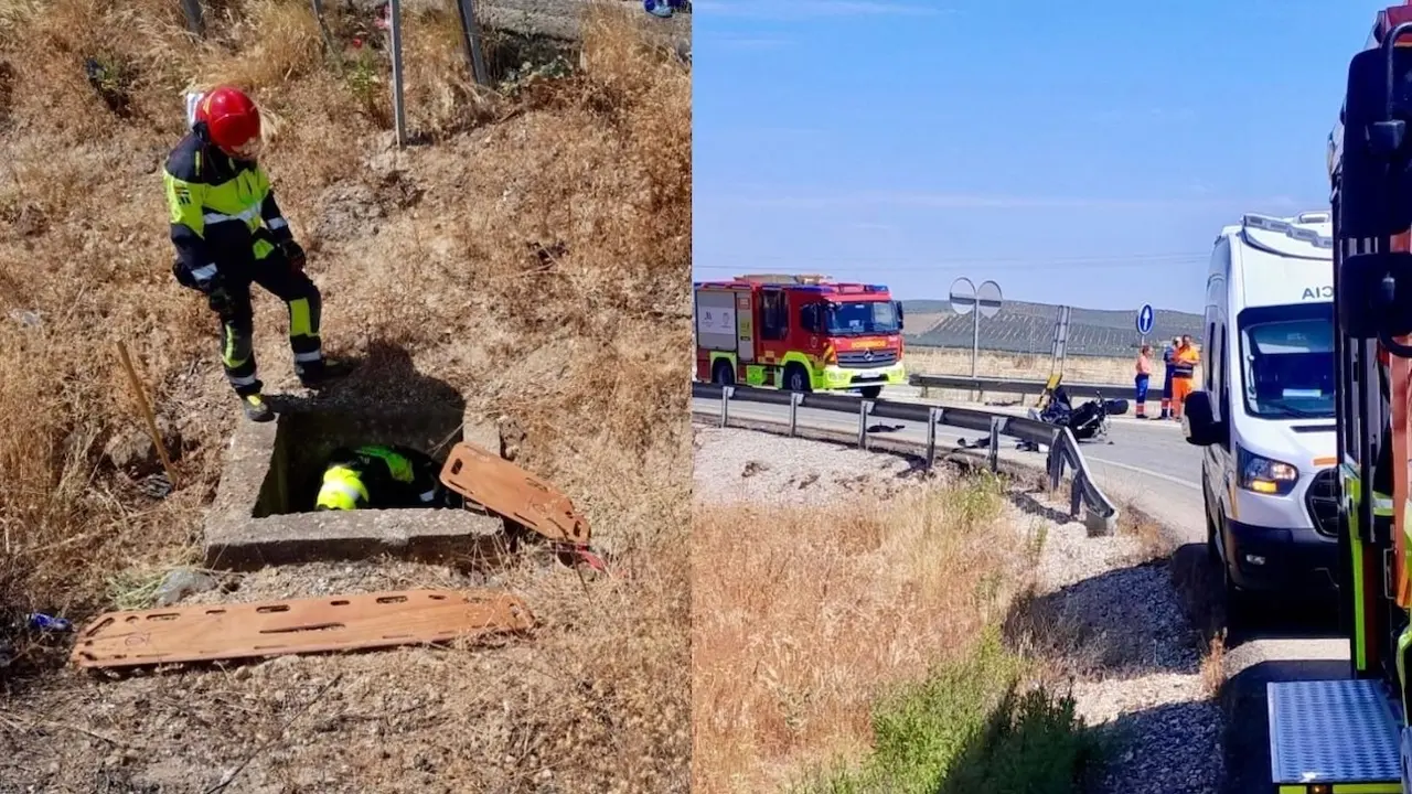 Muere un motorista al salirse de vía, chocar con una valla y caer en una arqueta
