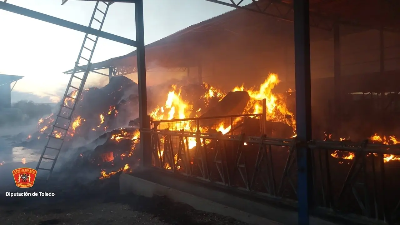 16 terneros muertos y 120 toneladas de paja quemadas en un incendio en una vaquería