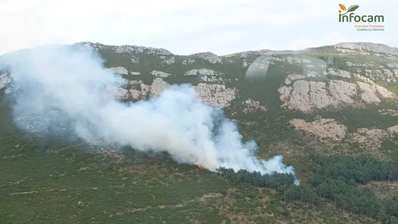 Varios medios trabajan en la extinción de un incendio declarado en Cantalojas (Guadalajara)