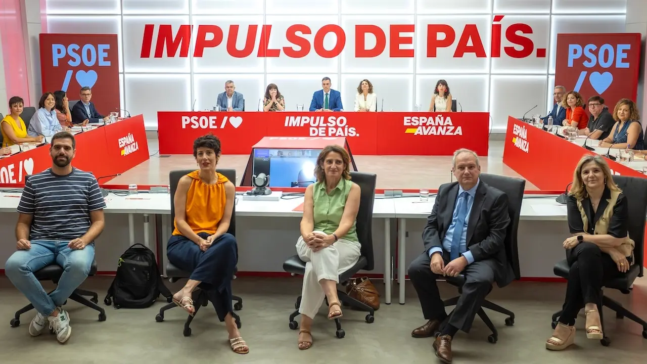 Imagen de la última reunión de la Comisión Ejecutiva Federal del PSOE presidida por Pedro Sánchez en Ferraz