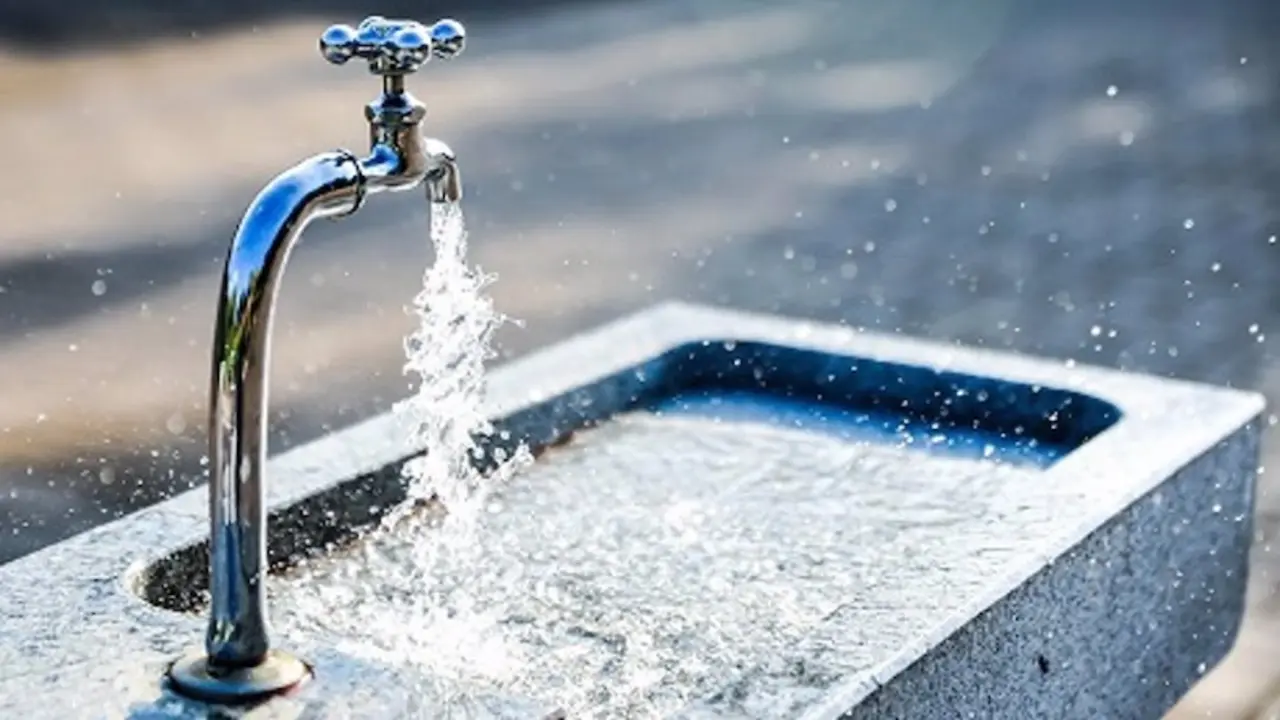 agua, grifo, pila,