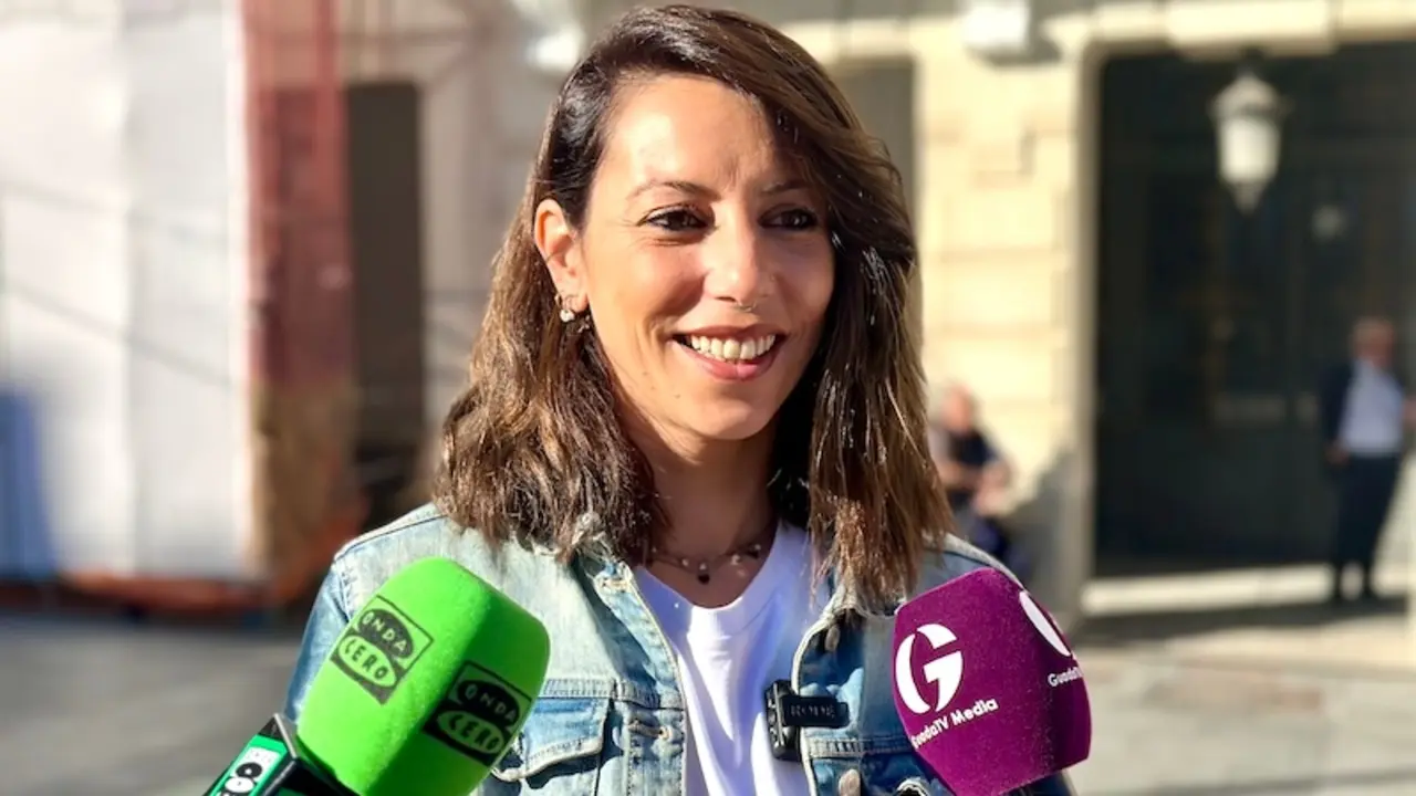 La portavoz del PSOE en el Ayuntamiento de Guadalajara, Lucía de Luz, atendiendo a los medios de comunicación