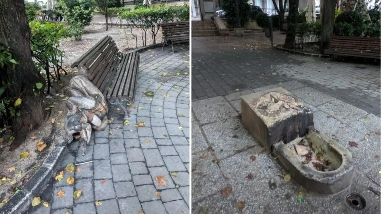 Arrancan de cuajo una de las fuentes de los ángeles del parque San Julián de Cuenca