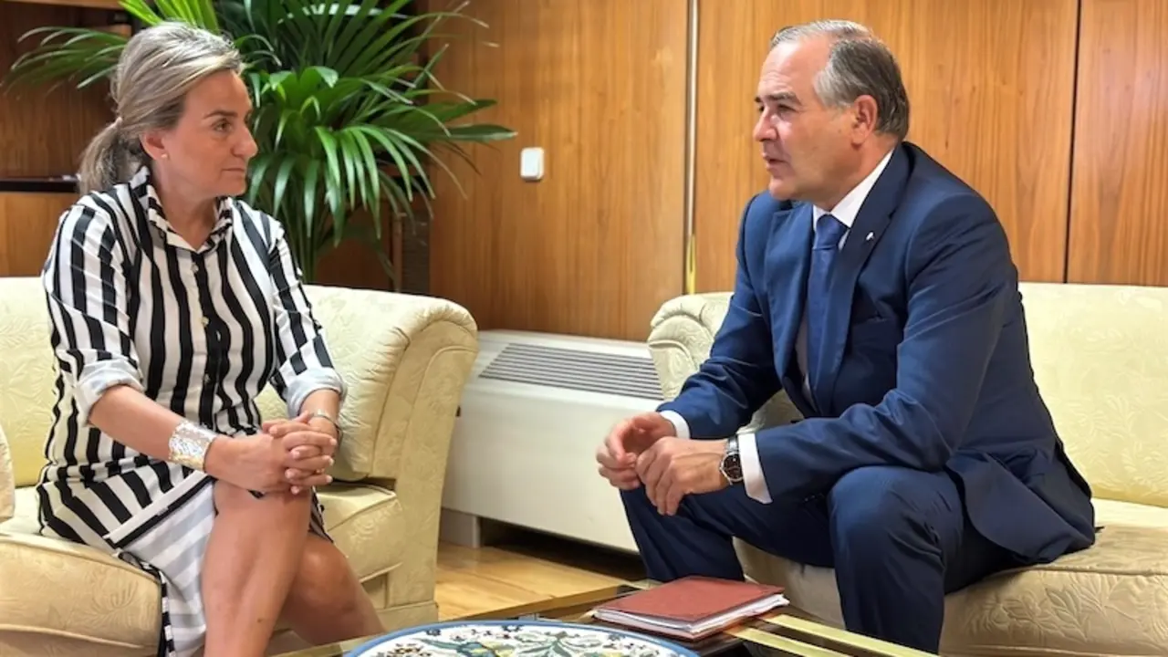 La delegada del Gobierno en Castilla-La Mancha, Milagros Tolón, durante el encuentro con el alcalde de Talavera de la Reina (Toledo), José Julián Gregorio